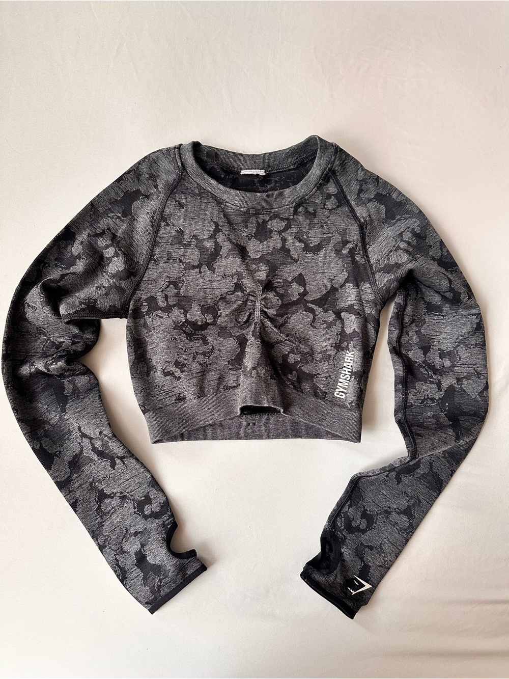 Gymshark Women's Charcoal Camo Cropped Sweatshirt